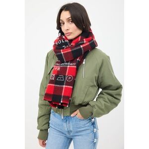 Acne Red and Black Plaid Wool Scarf